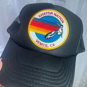 Aviator Nation Venice CA Trucker Hat Rainbow Patch Black Mesh Cap